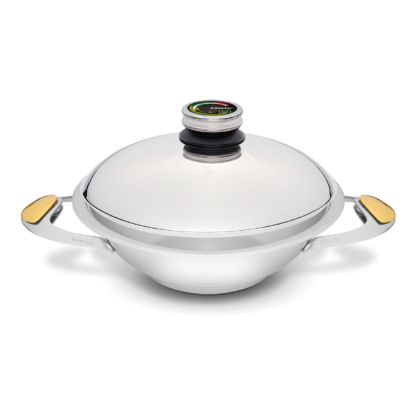 cookware for cooking without fat and water - WOK 2.4 l Ø 24 cm, with a lid, 2 handles
